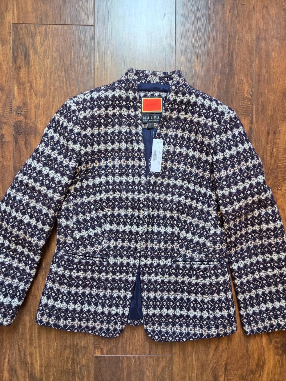 NWT J. Crew: Nalya Italian Tweed Blazer, Navy Cream Brown, Size 4